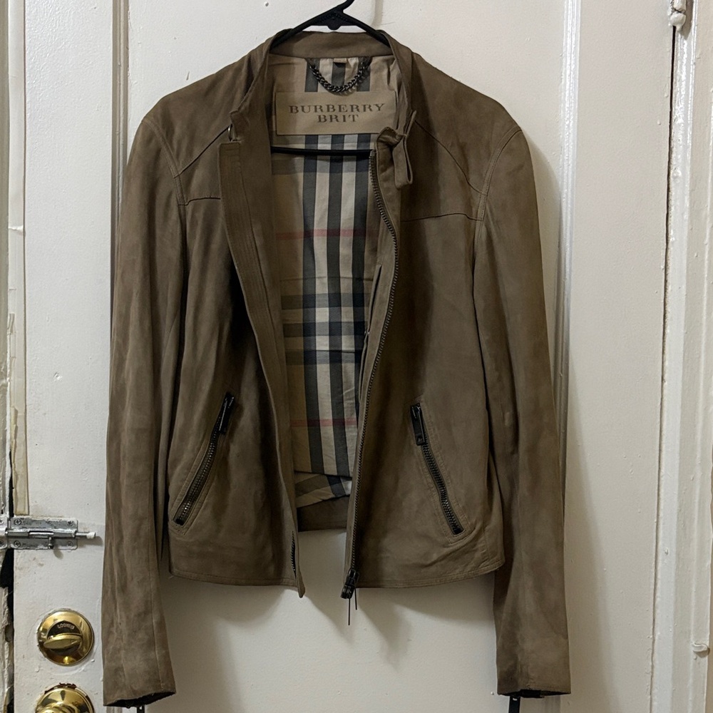 Burberry Women & Men Light Brown Leather Jacket Size : S